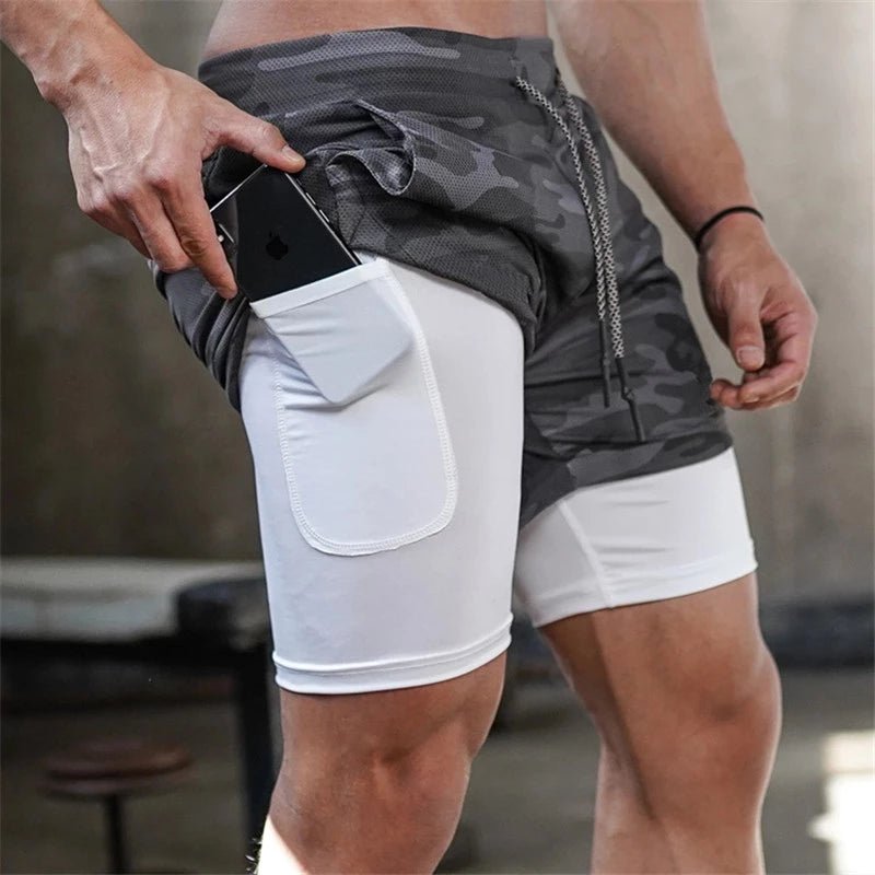 Running Shorts Men 2 In 1 Double - deck Quick Dry GYM Fitness Jogging Workout Pants - Lia_Store