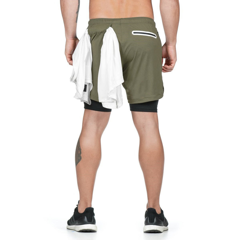 Running Shorts Men 2 In 1 Double - deck Quick Dry GYM Fitness Jogging Workout Pants - Lia_Store