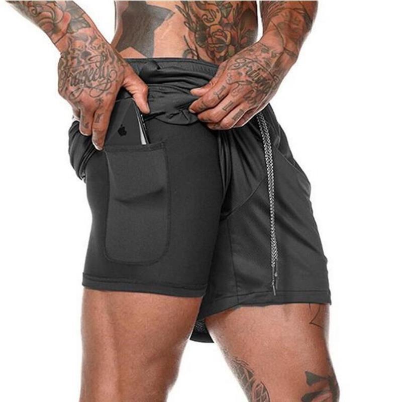 Running Shorts Men 2 In 1 Double - deck Quick Dry GYM Fitness Jogging Workout Pants - Lia_Store