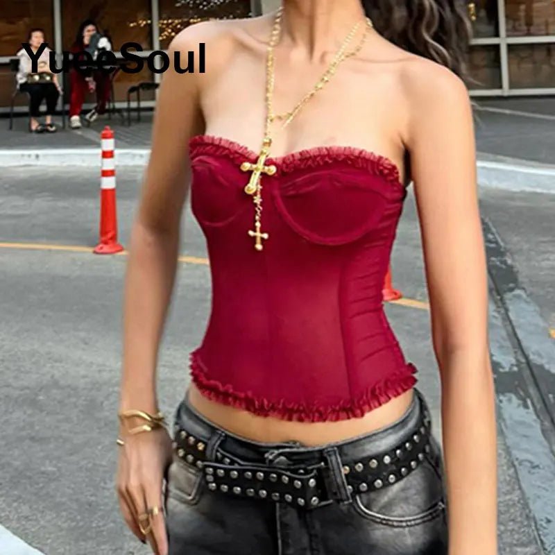 Sexy Slim Tube Crop Top Y2K - Lia_Store