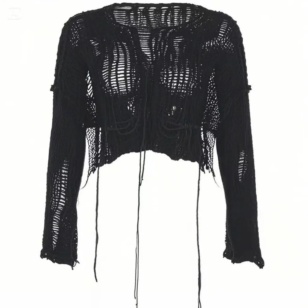 Sexy White Slash Neck Grunge Crop Sweater - Lia_Store