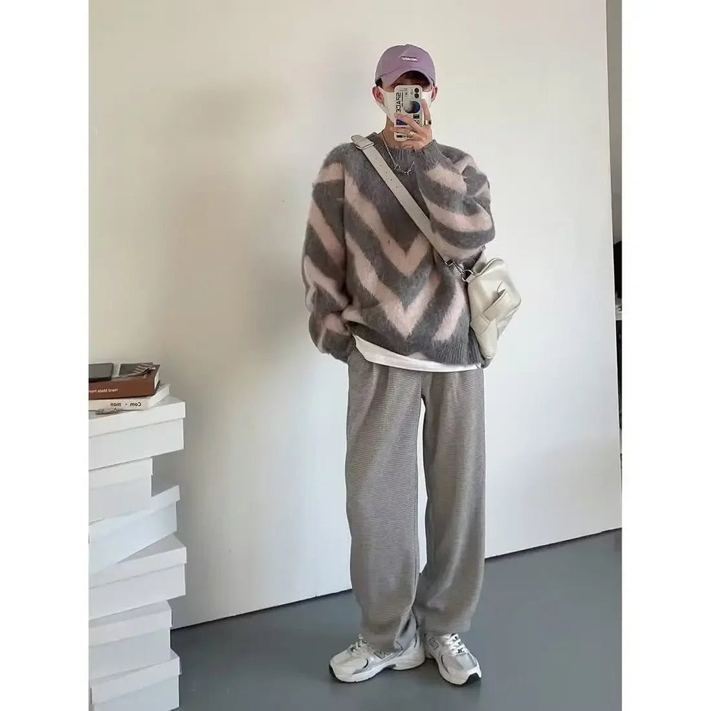 Unisex Color Block Knit Sweater – Thick Loose - Fit Autumn/Winter Pullover - Lia_Store