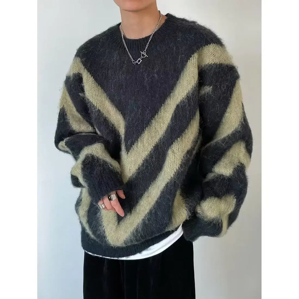 Unisex Color Block Knit Sweater – Thick Loose - Fit Autumn/Winter Pullover - Lia_Store