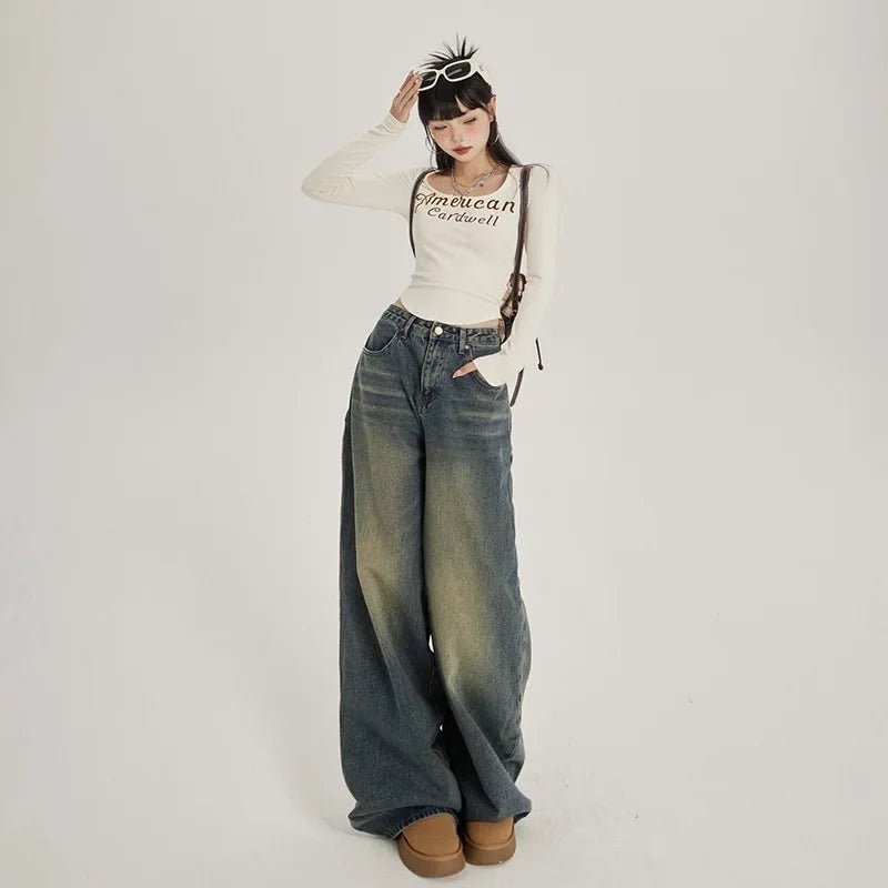 Women’s Retro High - Waist Wide - Leg Jeans – Loose Straight Denim - Lia_Store