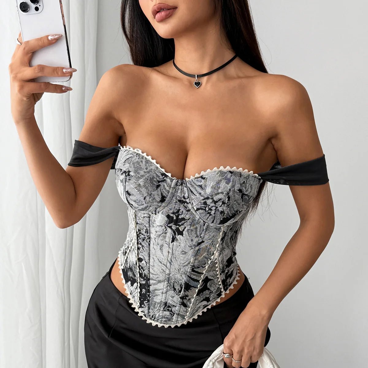 Women’s Retro Jacquard Underbust Corset – Colorful Printed Bustier - Lia_Store