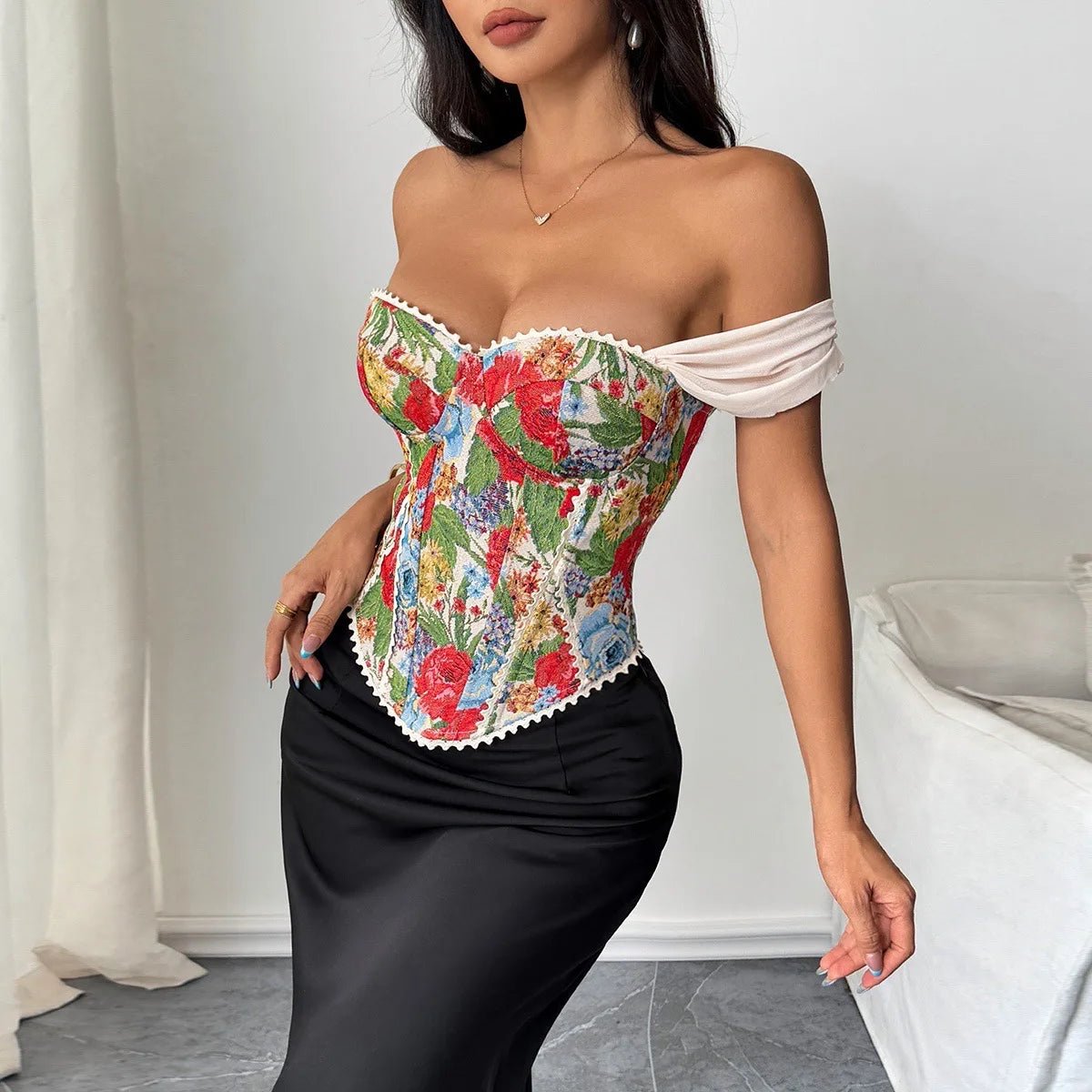 Women’s Retro Jacquard Underbust Corset – Colorful Printed Bustier - Lia_Store
