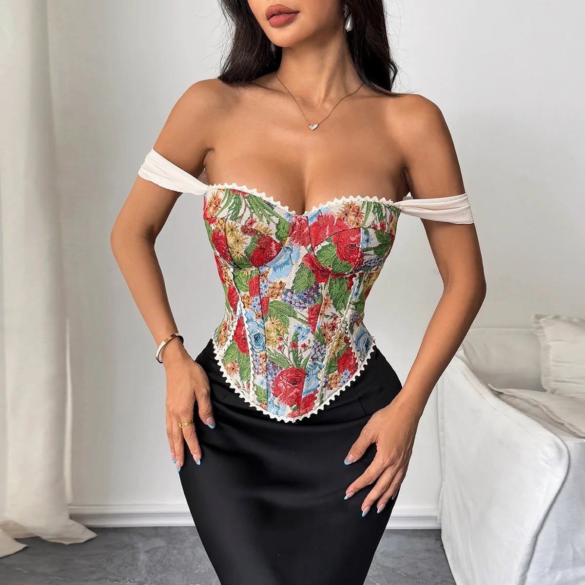 Women’s Retro Jacquard Underbust Corset – Colorful Printed Bustier - Lia_Store