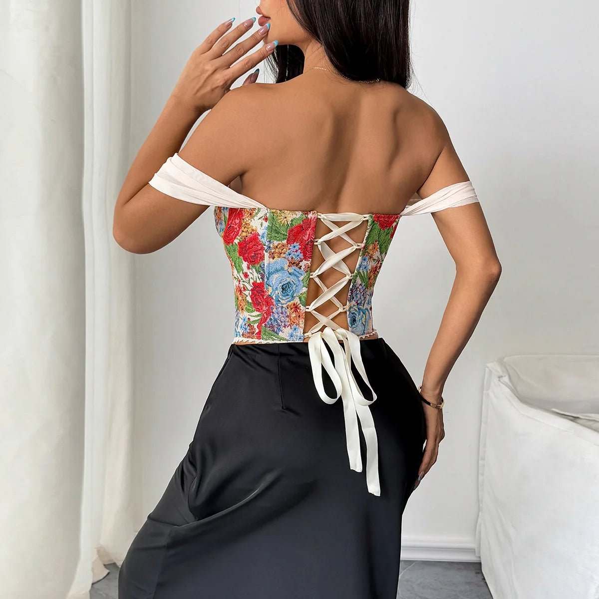 Women’s Retro Jacquard Underbust Corset – Colorful Printed Bustier - Lia_Store