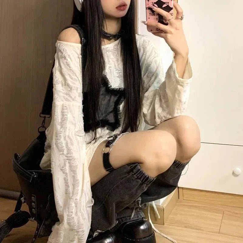 Women’s Y2K Star Cutout Long Sleeve Top - Lia_Store