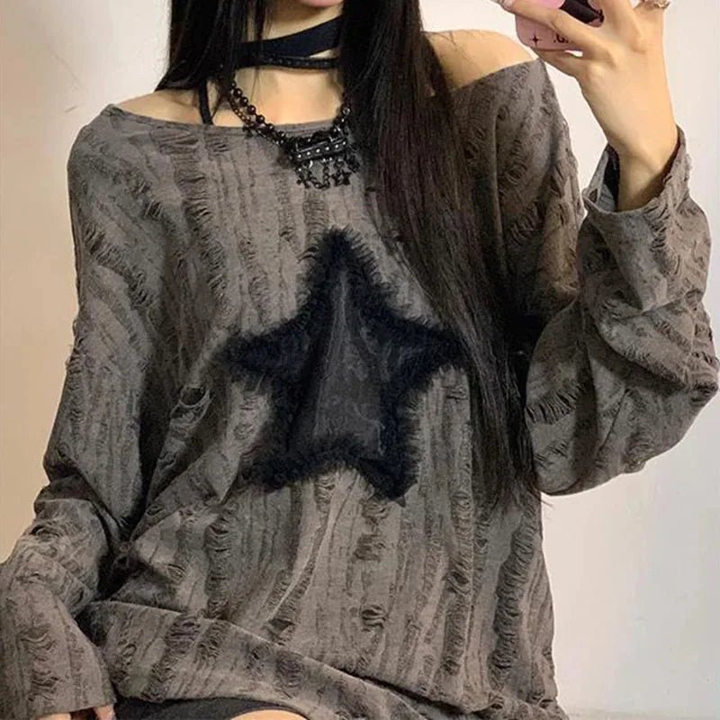 Women’s Y2K Star Cutout Long Sleeve Top - Lia_Store