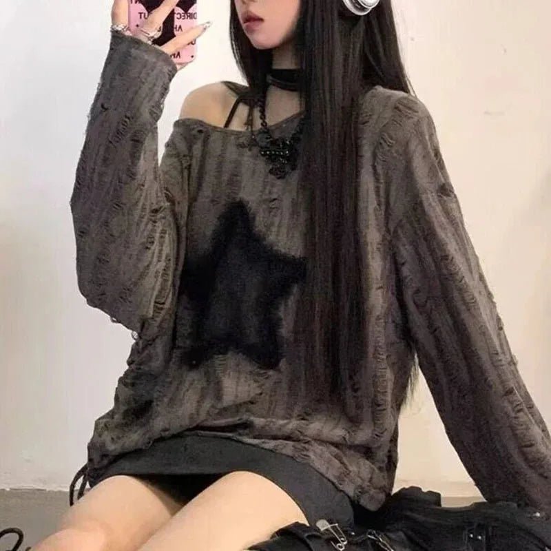 Women’s Y2K Star Cutout Long Sleeve Top - Lia_Store