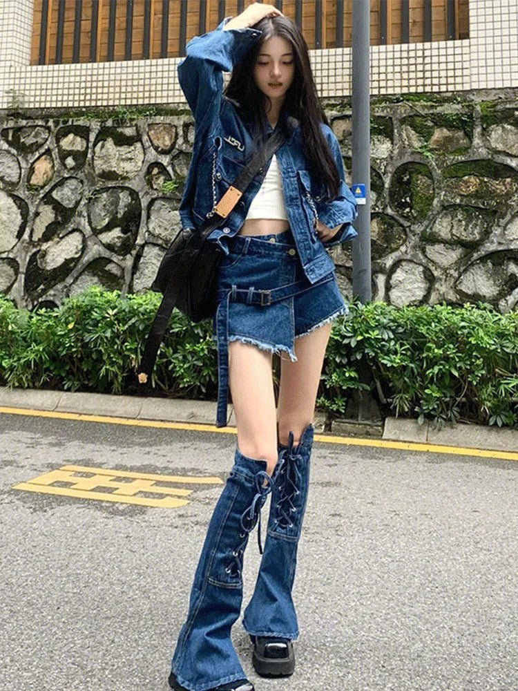 Women’s Y2K Vintage Denim Set: Long - Sleeve Jacket + Baggy Jeans - Lia_Store