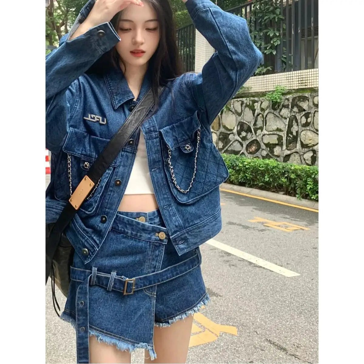 Women’s Y2K Vintage Denim Set: Long - Sleeve Jacket + Baggy Jeans - Lia_Store