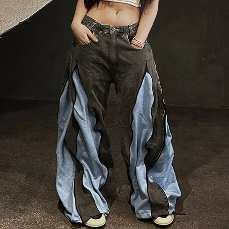 Y2K Color - Block Washed Baggy Jeans - Lia_Store