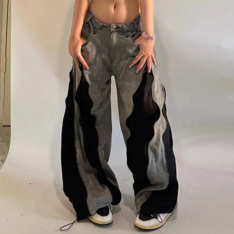 Y2K Color - Block Washed Baggy Jeans - Lia_Store