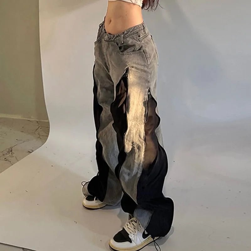 Y2K Color - Block Washed Baggy Jeans - Lia_Store