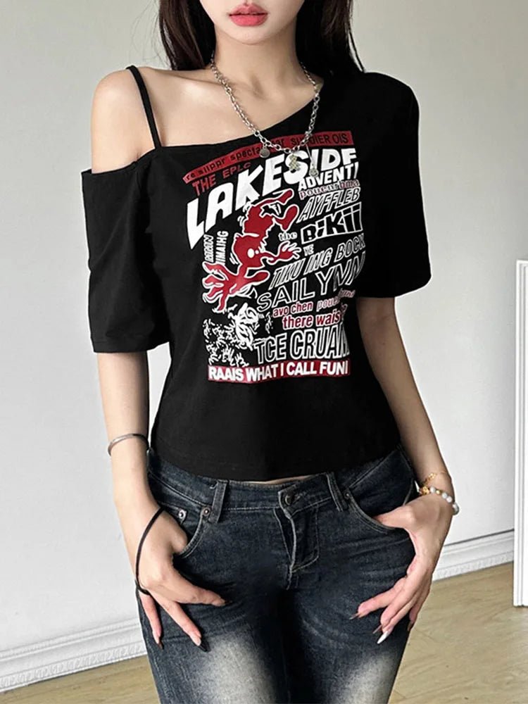 Y2K Gothic Off - Shoulder Punk Top for Women - Lia_Store