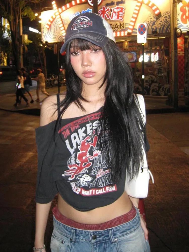 Y2K Gothic Off - Shoulder Punk Top for Women - Lia_Store