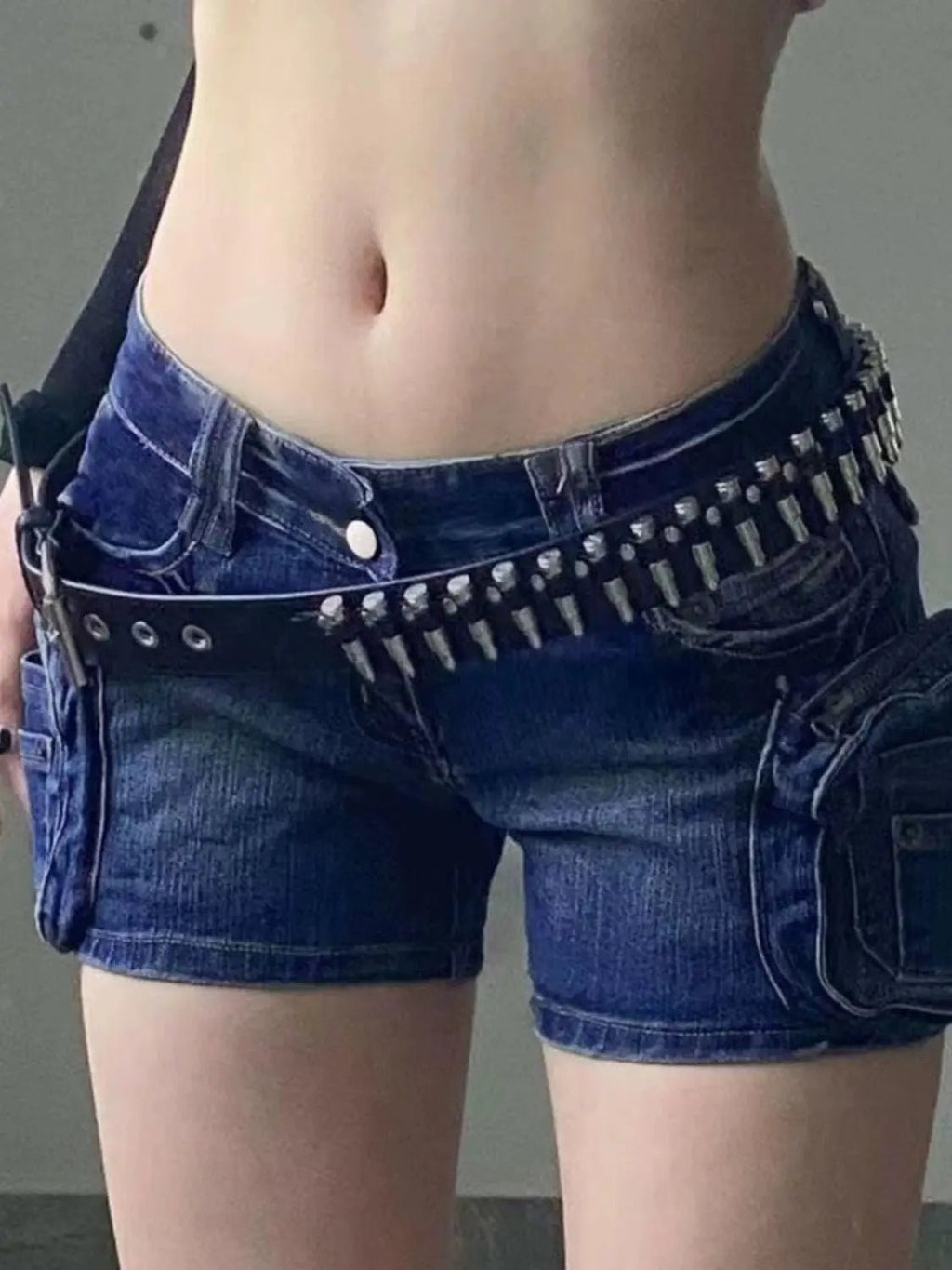 Y2K low - waist wide - leg denim shorts for women - Lia_Store