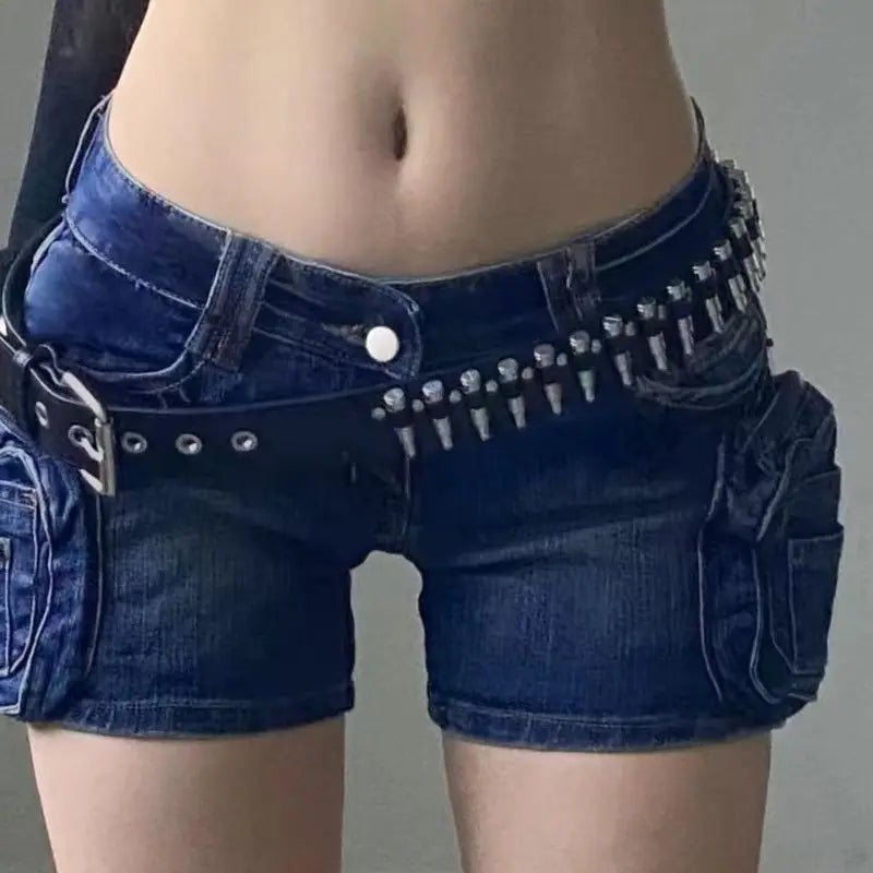 Y2K low - waist wide - leg denim shorts for women - Lia_Store