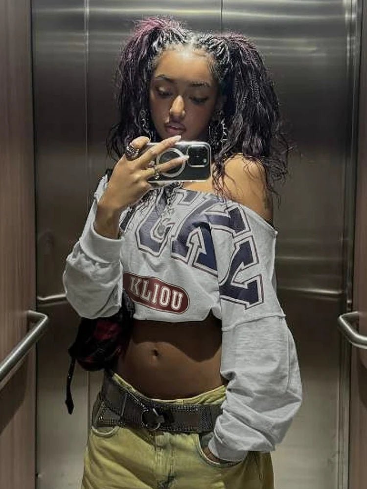 Y2K Skew Collar Crop Top for Women - Lia_Store